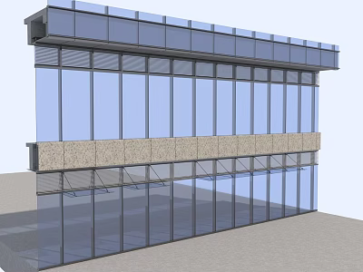 Modern Building Facade With Large Glass Windows Metal Frames And Stone Cladding Band 3d model