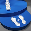 DP Device Featuring White Running Mannequin Blue Platform Circular Decorations And FLASH Lettering