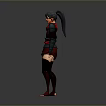 Fantasy Warrior Woman Wearing Red Black Leather Armor with Short Hair and Long Boots