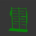 Wooden Hanging Rack With Multiple Horizontal Rods And Colorful Patterned Cloth Base