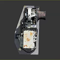 Old Industrial Machinery With Motor Metal Components And Horn Shaped Part On Base