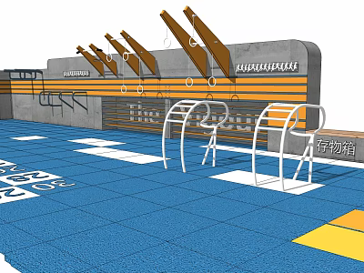 Sturdy Sports Equipment Obstacle Course With Blue Training Floor And Metal Frames For Fitness 3d model