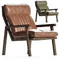 Modern Leisure Chair With Brown Leather Green Upholstery And Wooden Frame Design