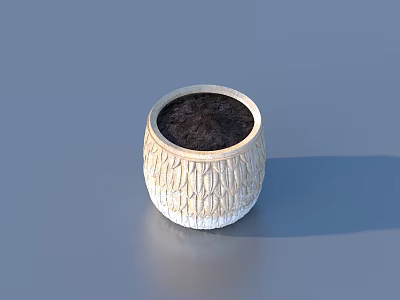 White Textured Flower Pot With Soil For Home Living Decorative Use 3d model