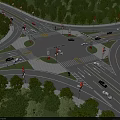 Modern Road Infrastructure Design for Urban Intersection with Traffic Lights Vehicles and Green Belts