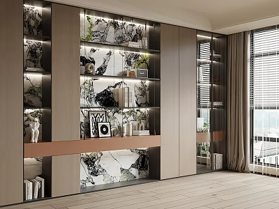 Modern Stylish Display Cabinet With Wooden Frame Glass Shelves LED Lighting And Decorative Items 3d model