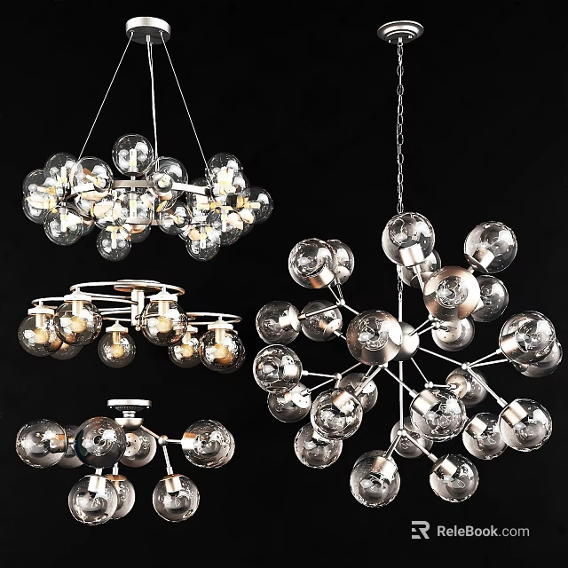 Modern Glass Globe Chandeliers With Metal Frame And Multiple Light Balls 3d model 