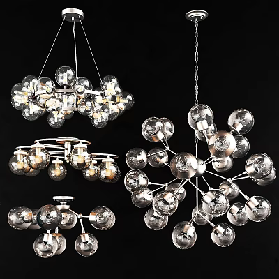 Modern Glass Globe Chandeliers With Metal Frame And Multiple Light Balls 3d model