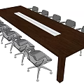 Modern Walnut Conference Table With Central White Stripe And Gray Office Chairs