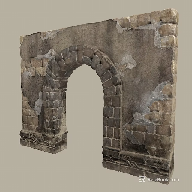 Historical Ancient Stone Archway Wall Structure With Rough Weathered Blocks And Peeling Surfaces 3d model 