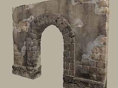 Historical Ancient Stone Archway Wall Structure With Rough Weathered Blocks And Peeling Surfaces 3d model