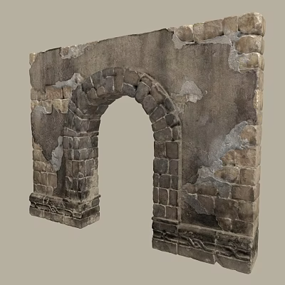 Historical Ancient Stone Archway Wall Structure With Rough Weathered Blocks And Peeling Surfaces 3d model