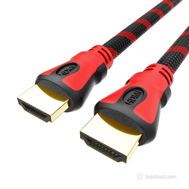 High Speed Red Black Braided HDMI Cable with Gold Plated Connectors for Digital Devices 3d model 