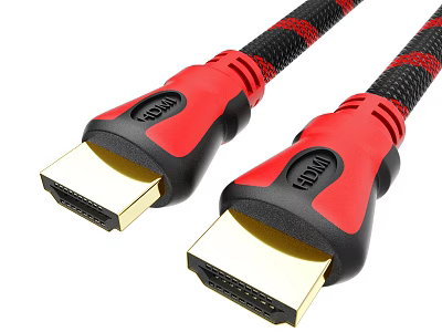 High Speed Red Black Braided HDMI Cable with Gold Plated Connectors for Digital Devices 3d model