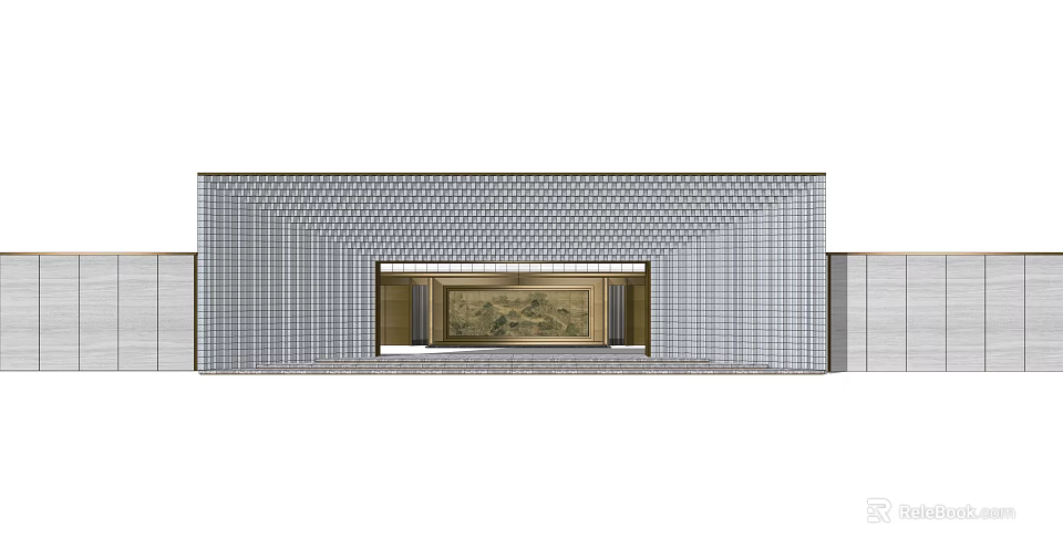 Modern Entrance Gate Design With Grid Patterned Walls And Central Decorative Panel 3d model