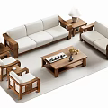 Light Colored Sofa And Coffee Table Set With Wooden Frame Side Tables And Table Lamps 3d model