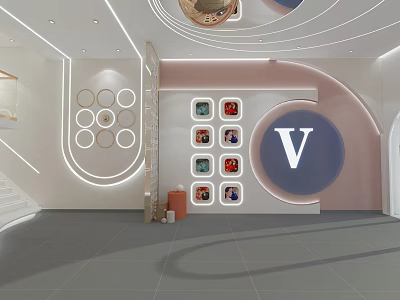 Modern Specialty Store Interior With Circular Decor Display Frames And Brand Logo V 3d model