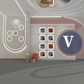 Modern Specialty Store Interior With Circular Decor Display Frames And Brand Logo V