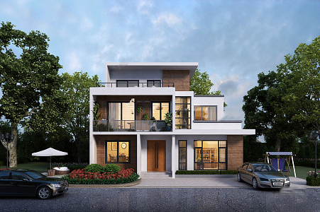 Modern single-family villa exterior 3d model