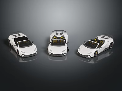 Three White Convertible Sports Cars Showcased From Different Angles With Open Top And Yellow Interior Details 3d model