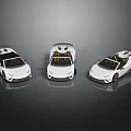Three White Convertible Sports Cars Showcased From Different Angles With Open Top And Yellow Interior Details