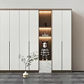 Modern Wardrobe With Open Shelf Lighting Wooden White Panels Marble Countertop Decorative Items