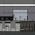 Modern Kitchen Interior With Island Cabinets Pendant Lights And Wine Rack