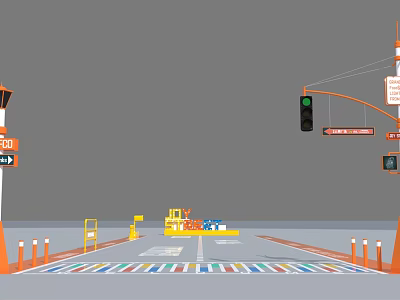 Road Construction Site With Traffic Light Equipment Signs And Colorful Zebra Crossing 3d model