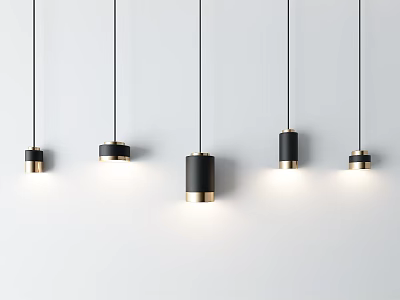 Set Of Modern Black And Gold Cylindrical Pendant Lights With Hanging Design 3d model