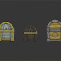 Ornate Treasure Chests With Wooden Bodies Metallic Straps And Blue Details