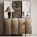 Elegant Modern Decorative Cabinet With Screen Table Lamp And Ceramic Vase 3d model