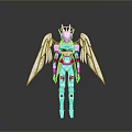 Futuristic White And Blue Mechanical Game Movie Character With Wings And Helmet Design
