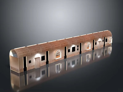Cartoon Scene With Small Buildings And Shopfronts Featuring Brown Roofs Windows And Lights 3d model