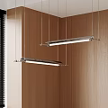 Modern Long Strip Metal Pendant Lights Hanging In Wooden Wall Interior Space