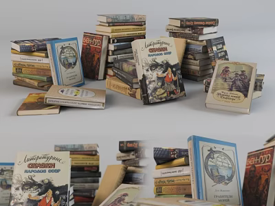 Stacked Vintage Books And Magazines With Illustrated Covers And Diverse Sizes 3d model