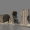 Damaged High Rise Building Structures With Collapsed Facades And Surrounding Debris 3d model