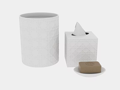 White Textured Bathroom Accessories With Tissue Box Soap Dish And Soap Bar 3d model