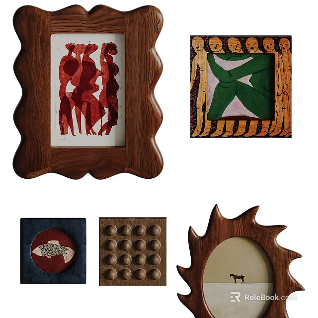 Various Unique Design Photo Frames With Decorative Wooden Shapes And Art Prints 3d model 