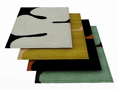 Modern Abstract Square Rugs with Colorful Patterns and Beige Yellow Green Tones 3d model