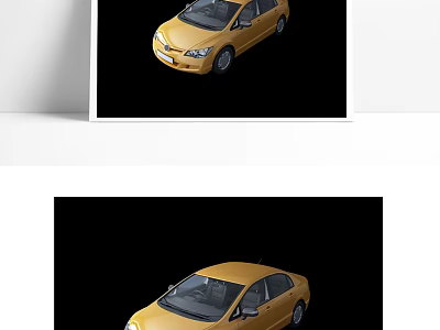 Yellow Sedan Car Top View With Four Door Design And Compact Size 3d model