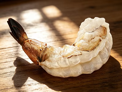 Fresh Raw Shrimp on Wooden Table with Natural Light and Textured Shell 3d model