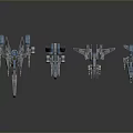 Four Blue Sci Fi Style Spaceship Models Arranged On Gray Background 3d model