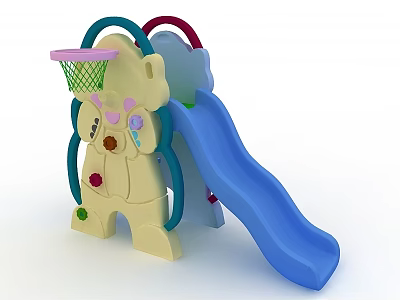 Children's Playground Swing Door With Cartoon Bear Slide And Basketball Hoop 3d model