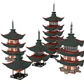 Ancient Architecture Traditional Multi Tiered Towers With Curved Eaves And Green Roofs