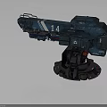 Futuristic Blue Mechanical Weapon With Number 14 And Heavy Stand Base Detailed Structure