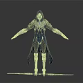 Hooded Fantasy Warrior 3D Model With Blue Silver Armor And Crossed Swords