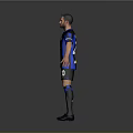 Man Football Player In Blue Black Striped Jersey Number 23 Standing With Arms Outstretched