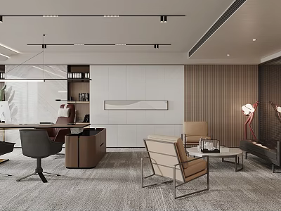 Modern Office Interior Design With Executive Desk Comfortable Chairs And Coffee Table 3d model
