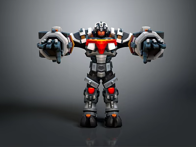 Sci Fi Robot Character Standing With Black Red Silver Mechanical Armor And Glowing Red Parts 3d model