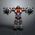 Sci Fi Robot Character Standing With Black Red Silver Mechanical Armor And Glowing Red Parts